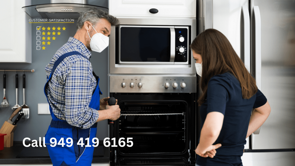 Appliance repair tech with the customer